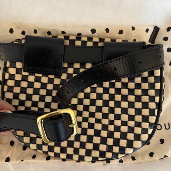 CLARE V black and cream woven checker fanny pack - Picture 5 of 9